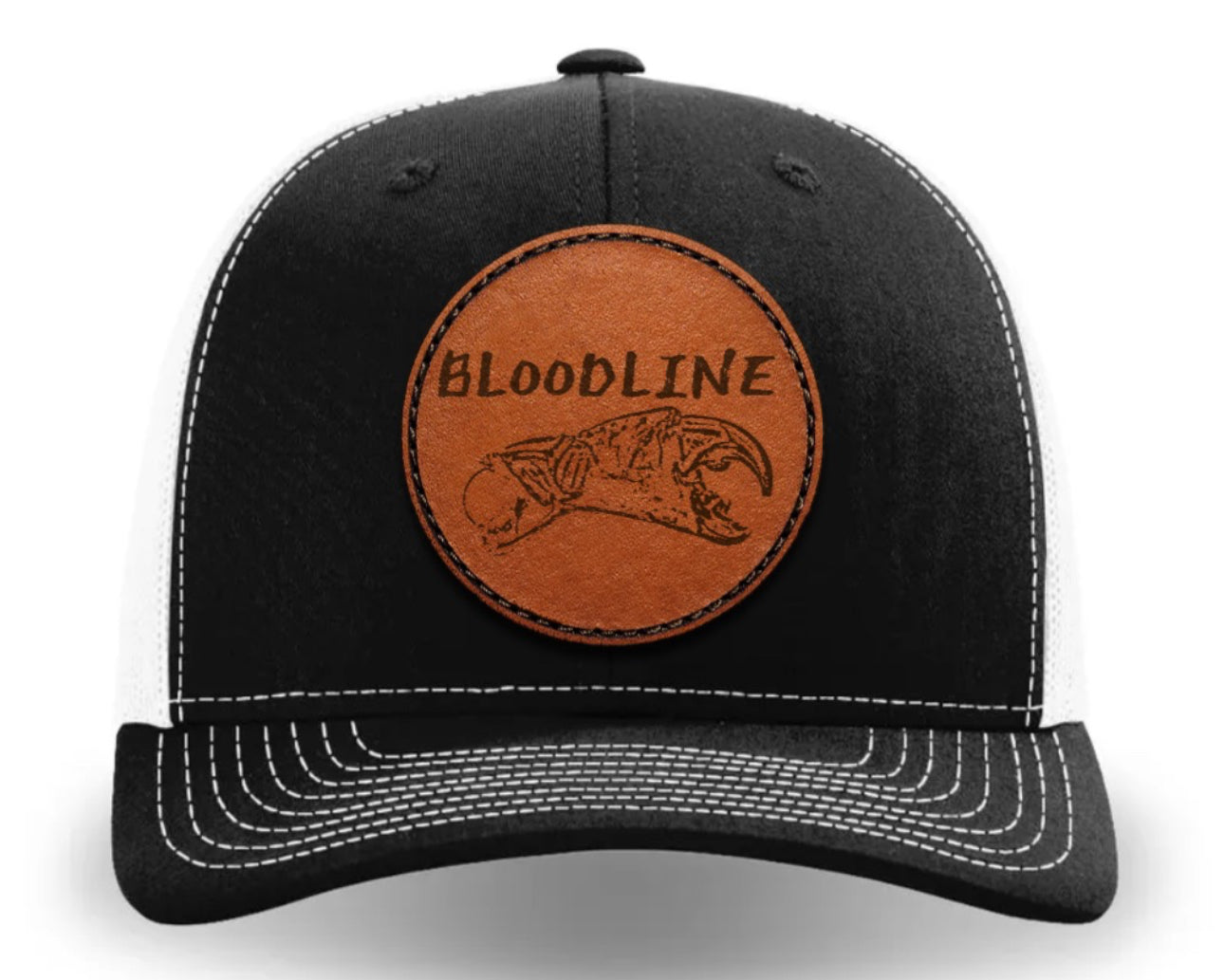 Black & White Snapback Hat "Bloodline/Stone Crab Claw" 3D Engraved Leather Patch