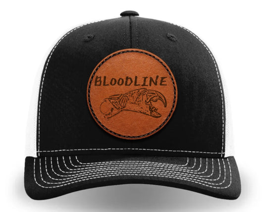 Black & White Snapback Hat "Bloodline/Stone Crab Claw" 3D Engraved Leather Patch