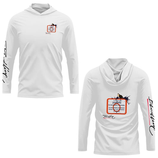 White "NO WAKE" hooded long sleeve Dri-fit. (SPF50)