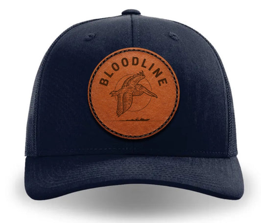 Navy Blue "PELLICAN" Snapback Hat "Bloodline/Tarpon" 3D Engraved Leather Patch