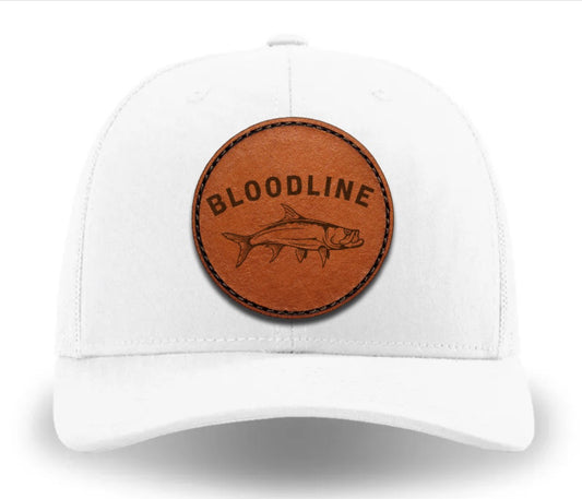 White on White Snapback Hat "Bloodline/Tarpon" 3D Engraved Leather Patch