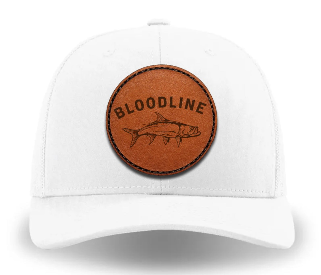 White on White Snapback Hat "Bloodline/Tarpon" 3D Engraved Leather Patch